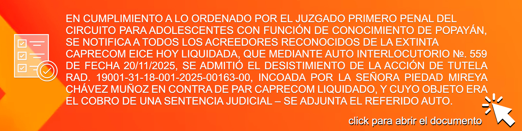 AUTO ADMITE DESISTIMIENTO DE LA ACCIÓN DE TUTELA – PIEDAD MIREYA CHAVEZ MUÑOZ